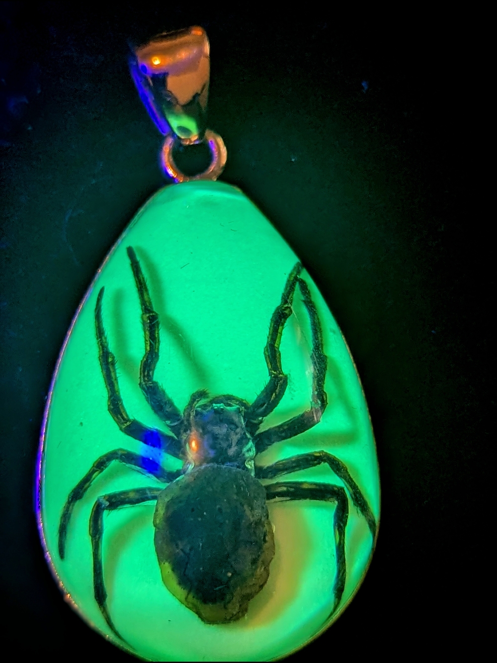 Glow Green Spider Pendant In Resin